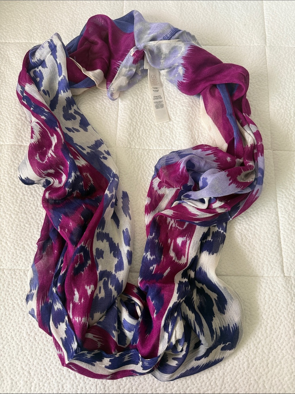 Chico's Magenta, Blue & Cream Printed Infinity Scarf